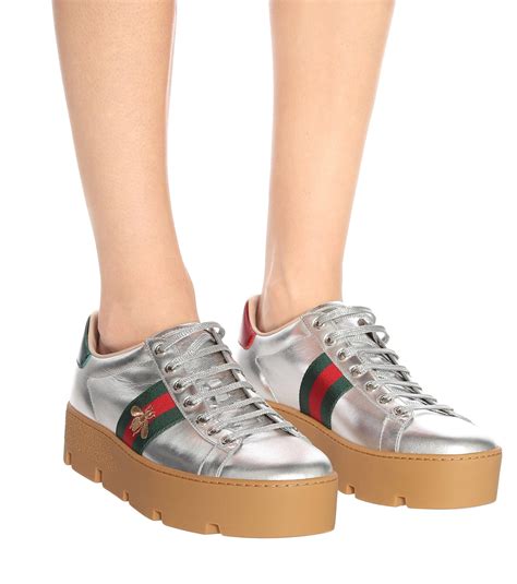 gucci silver leather ace sneakers|Gucci ace embellished leather sneakers.